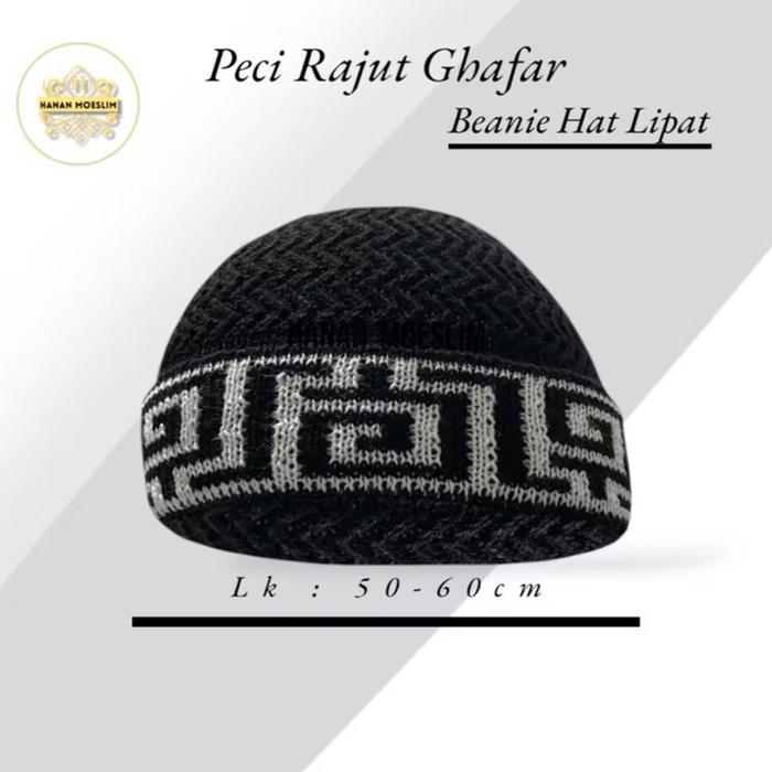 Hanan_Moeslim Rajut Kupluk Ghafar Beanie Hat Kopiah Pria Dewasa Perlengkapan Sholat