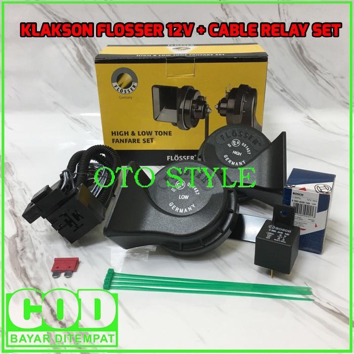 Paket Klakson Flosser 12V - Klakson Keong Flosser - Klakson Flosser - Kabel Relay Set Bosch Siap