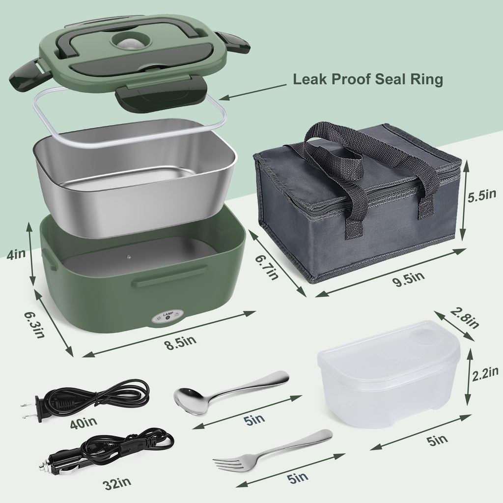 Electric Lunch Box for Adults, 80W Heated Lunch Box Portable Food Warmer Lunch Box for