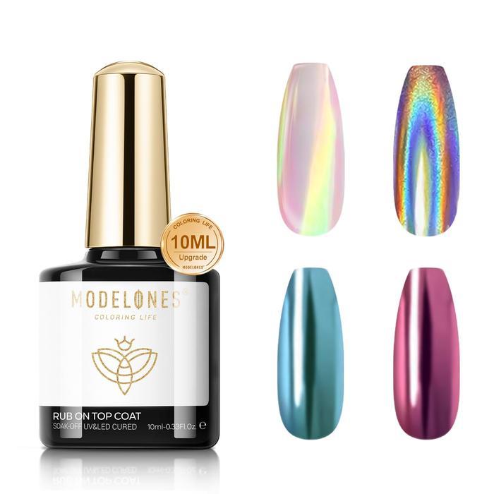 Modelones Gel Top Coat for Chrome Nail Powder, Mirror Shiny Clear Chrome Top coat No Wipe Long