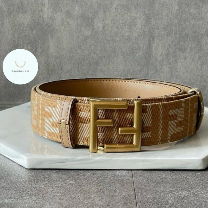 DISKON Fendi Reversible Belt 3.5cm Jacquard FF Effect Denim Cappucino READY STOCK