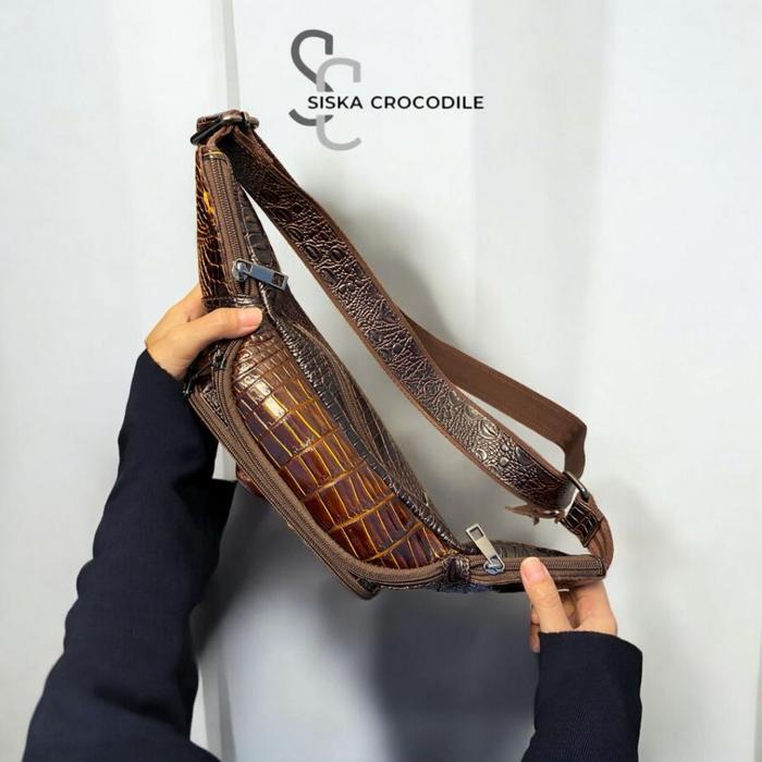 Waistbag Pria Sc Siska Crocodile - Tas Waishbag Kulit Croco Tas Selempang Pria Elegan Tas Dada Kulit