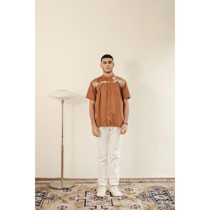 Larusso Kemeja Koko Bordir Panjang - Orange Brick