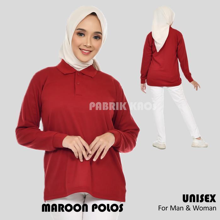 Kaos Polo Seragam Panjang Merah Maroon / Kaos Kerah / Poloshirt / Polo Shirt Panjang Bordir Sablon