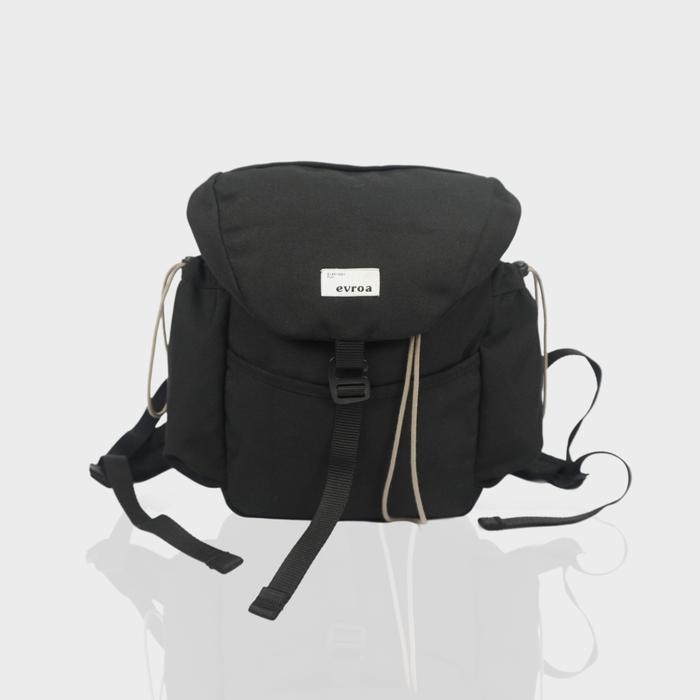Evroa Nancy Medium Backpack - Black Canvas Tas Mini Ransel Ipad, Notebook 12 Inch Backpack Wanita