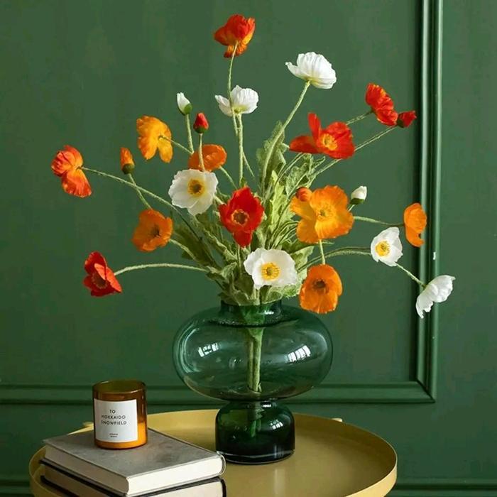 Bunga POPPY Artificial Bunga Plastik Tanaman Hias Hijau