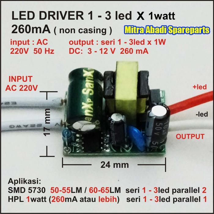 "New" LED Driver (1-3)*1W/1 Watt HPL 260 mA non-Casing TY-1-3-5W041 AC 220V