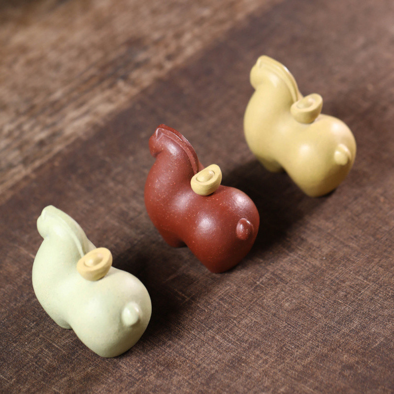 Purple Clay Tea Pet Horse Ornament Handmade Zodiac Horse with Ingot Tang Horse Wealth Tea Set