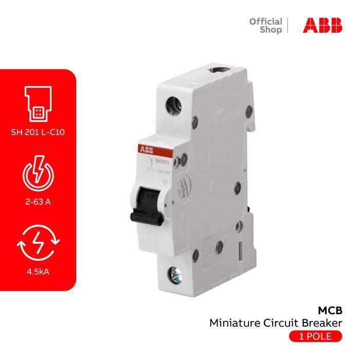 ABB MCB SH200L - 1P - C - 10 ampere 4,5 kA SH201L-C10 2CDS241001R0104 Miniature Circuit Breaker 1