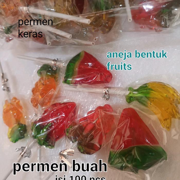 "New" permen keras lolipop ANEKA bentuk BUAH isi 100 pcs