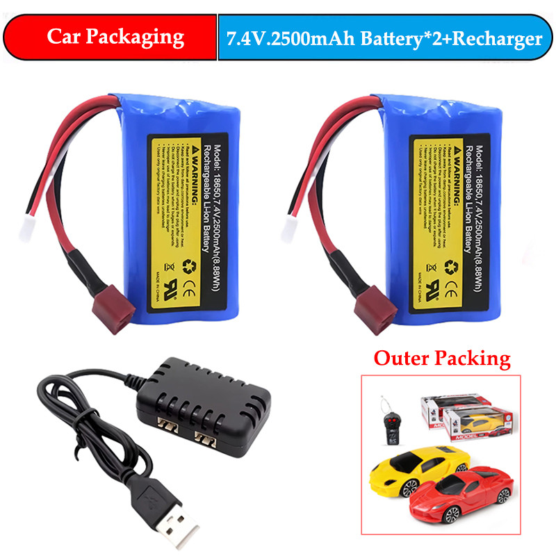 Baterai Lipo 7.4V 2500mAh 18650 untuk Wltoys 12428/144001 RC, Komponen Mobil, 2S, Cocok untuk SCY-16
