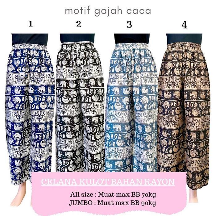 Premium Celana Kulot Wanita Jumbo Rayon Motif Gajah Part 2 Kain Bali Nyaman Panjang All Size & Jumbo