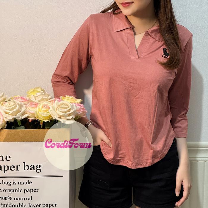 Premium Kaos Oversize Embroidery Kerah V Oval / Kaos Jumbo Oval Wanita Bordir #73 Original