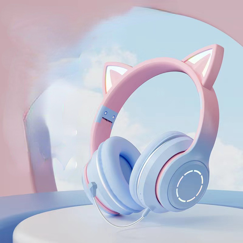 RGB Headset Gamer Girl Wireless Headphones Bluetooth Earphone With Microphone Cat Ear Gaming