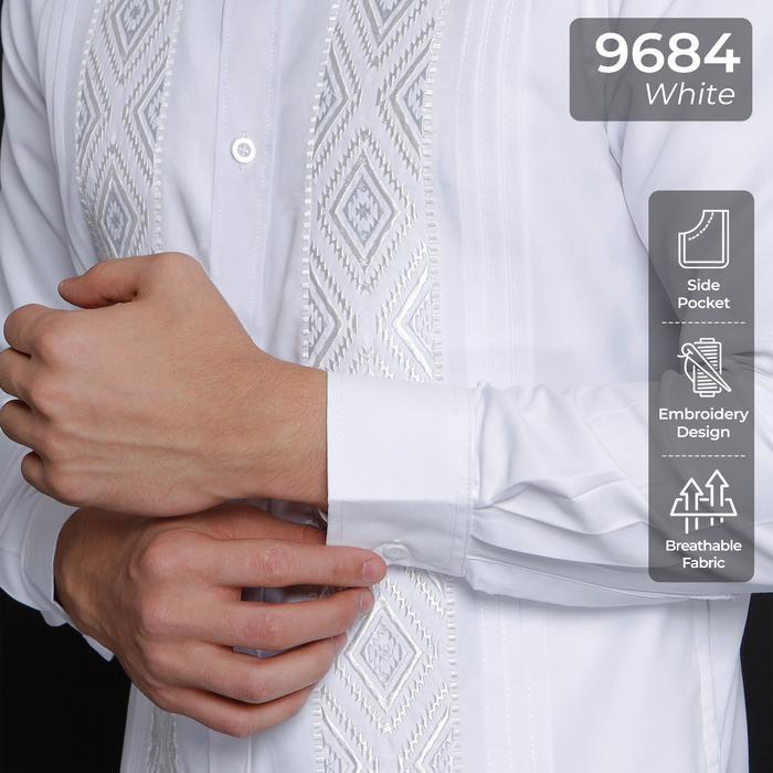 CASELLA BAJU KOKO LENGAN PANJANG PLEATS EMBROIDERY BAJU KOKO PUTIH