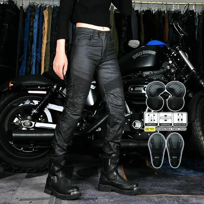 Motorcycle Riding Denim Jeans Women Slimming Coated Waterproof Locomotive Cycling Racing Drop Proof
