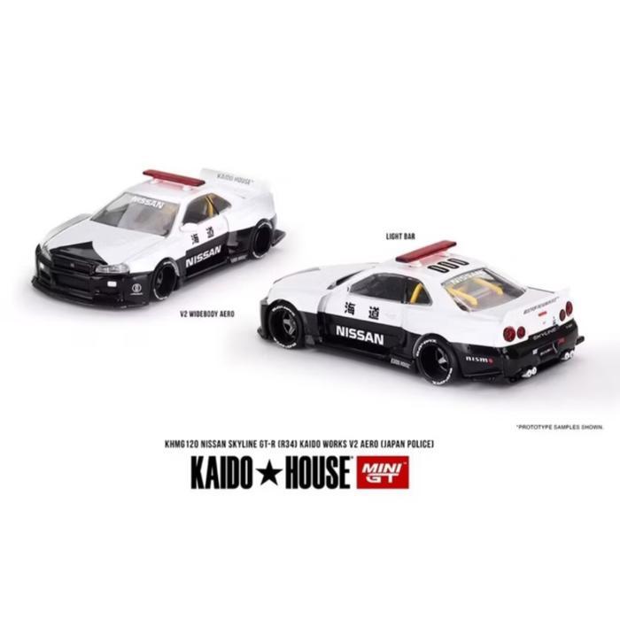 Mini GT x Kaido House Nissan Skyline GT-R R34 Kaido Works V2 Aero Japan Police