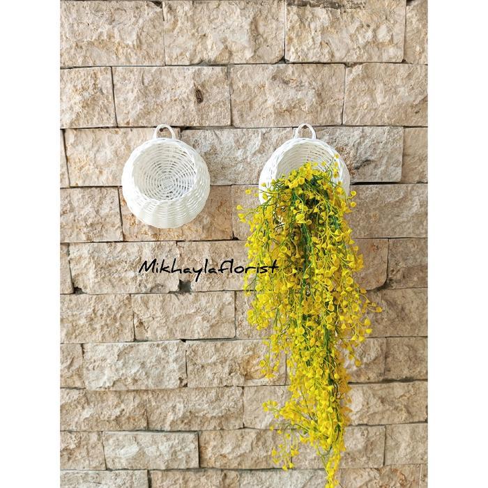 Vas rotan sintetis // vas tempel rotan bulat // pot dinding rotan