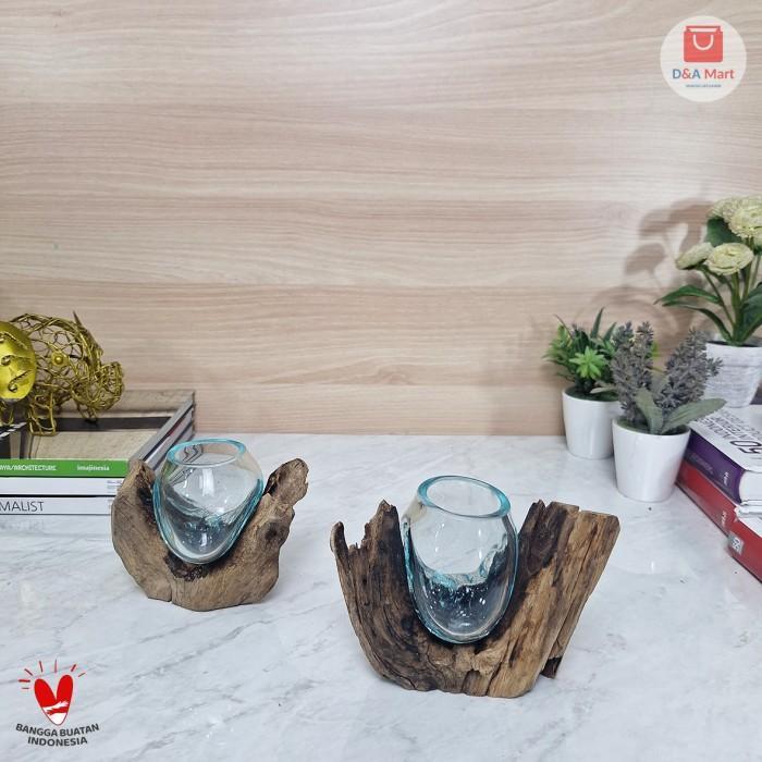 Vas Kaca Tiup Akar Kayu Kecil Pot Kaca Glass Wood Terrarium Home Decor