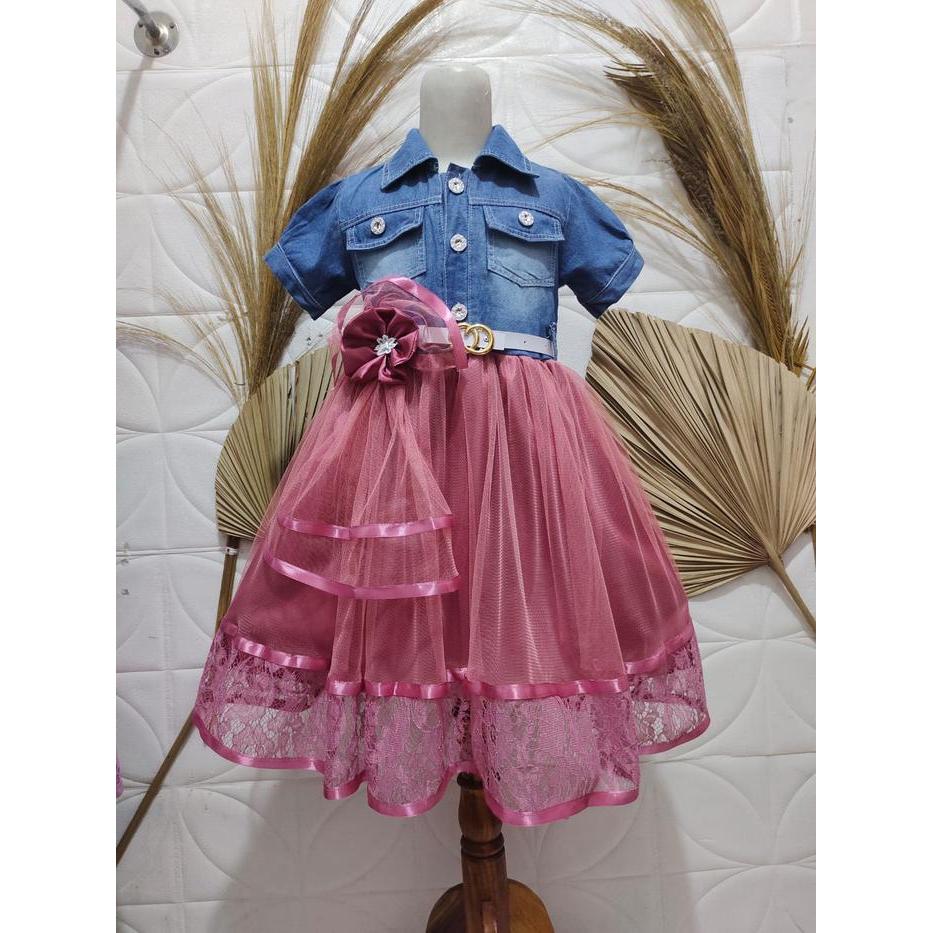 gaun pesta anak perempuan/dres anak perempuan/baju anak/baju pesta/dres jeans premium usia 2-9 tahun
