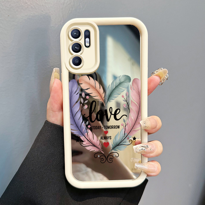 Casing Hp OPPO Reno 6 Case Casing Bulu Cinta Pola Kasus cermin tangga HP Kasing Silikon Softcase