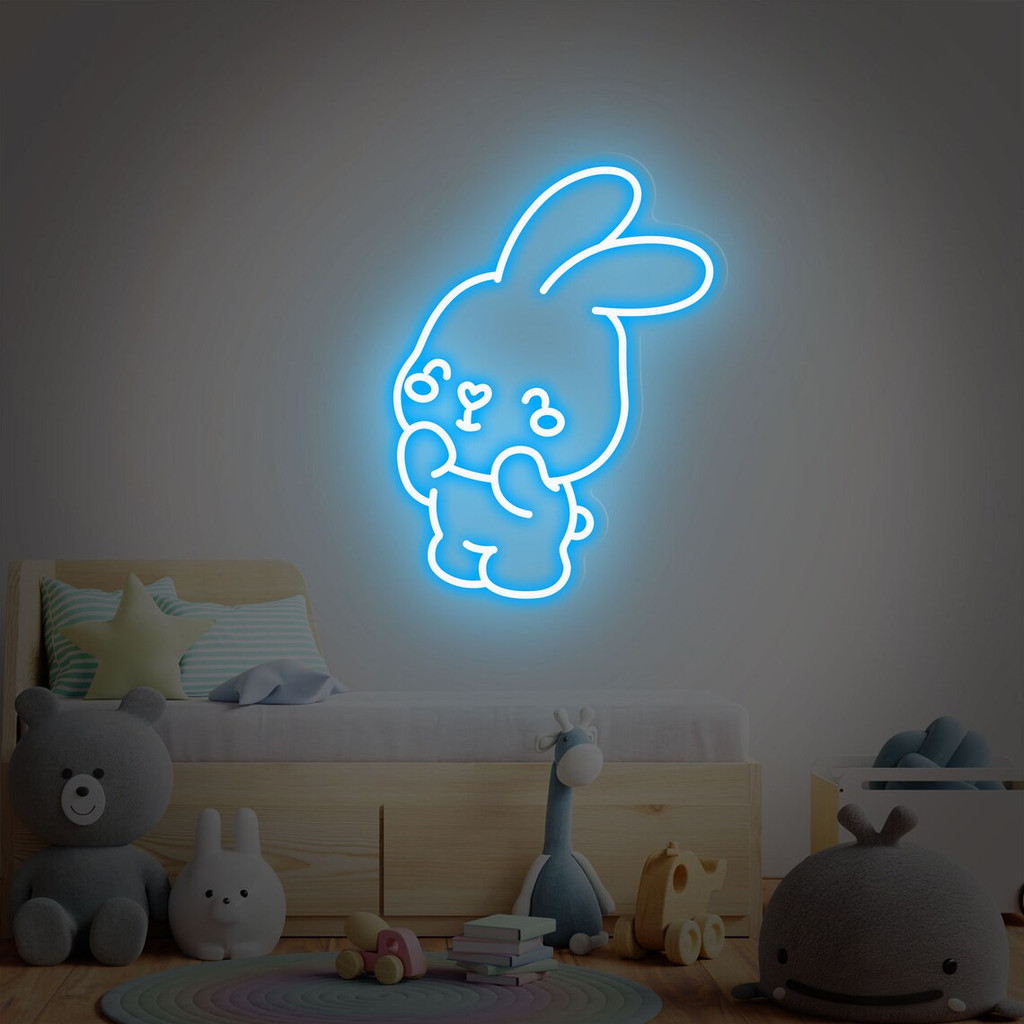 Cute Bunny Neon Sign Custom Anime Rabbit LED Lights Wall Art Hanging Gifts for Bar Birthday Wedding