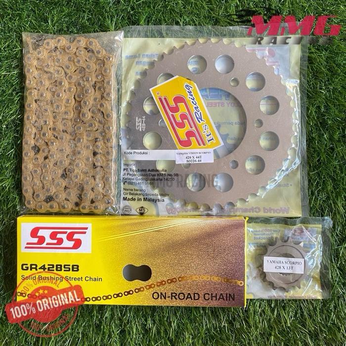 Original Gear Sss Set 428 + Rantai Sss 428 Sb Untuk Motor Yamaha Scorpio - Scorpio Z