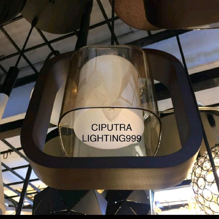 Lampu Gantung Hias Minimalis Ruang Tamu 3 Lampu Elegan Kayu Besi Terjamin
