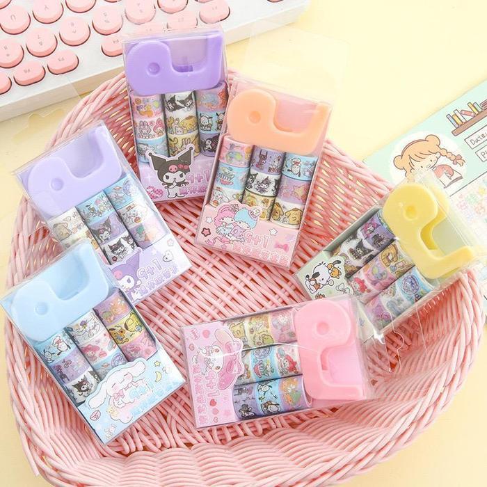 WASHI TAPE SANRIO LUCU FREE DISPENSER MINI SOLATIP ISOLASI KERTAS SANRIO LUCU