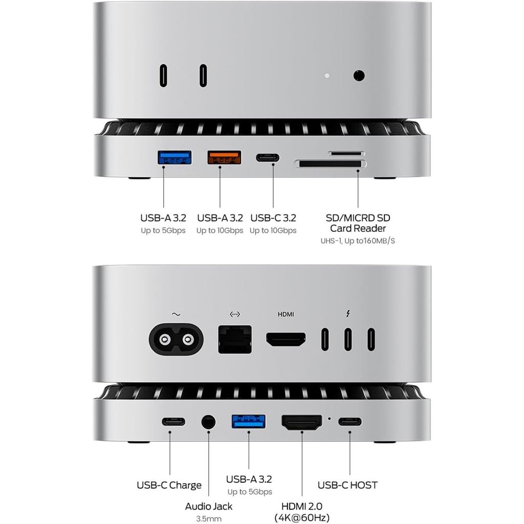Mac Mini M4 Dock,USB C Hub Aluminum Mac Mini Stand and HDMI Hub for Mac Mini M4 and M4 Pro 2024 with