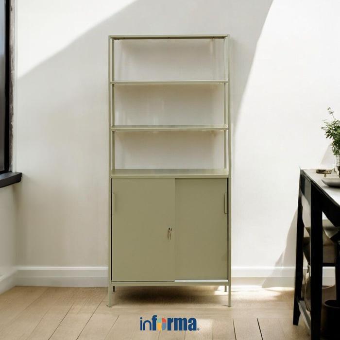 Informa Lynd Rak Besi Dengan Kabinet Penyimpanan - Krem Beige Lemari Buku Rak Tempat Penyimpanan