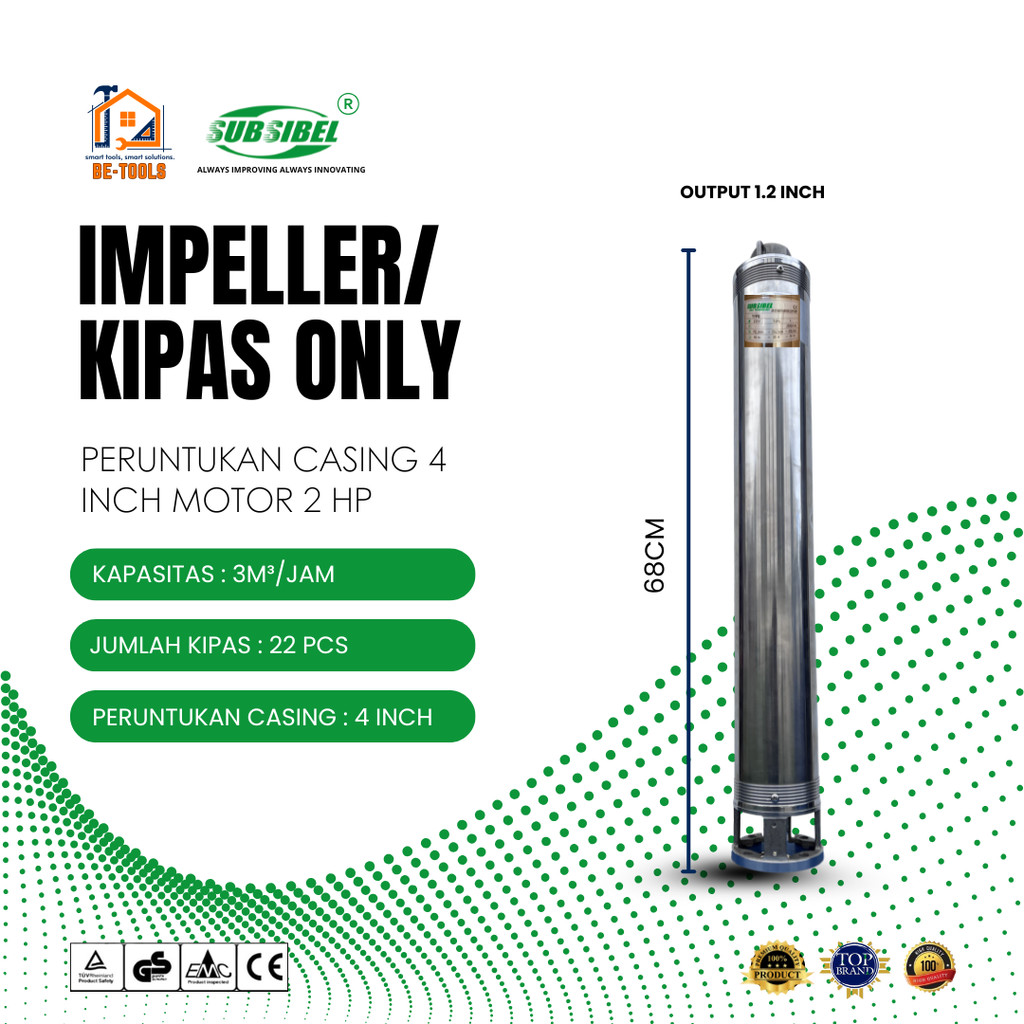 Impeller/Kipas Only Pompa Air Submersible 4 Inch 2HP | Output 1.2 Inch | 3M³/Jam