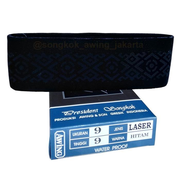 SONGKOK PECI AWING AC MOTIF LASER KOPIAH HITAM DEWASA