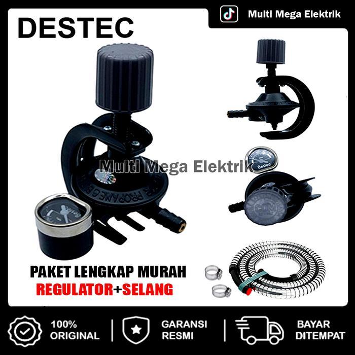 REGULATOR KOMPOR GAS DESTEC DENGAN PENGAMAN GANDA GAS 3 / 12KG PALING AMAN PLUS SELANG REGULATOR