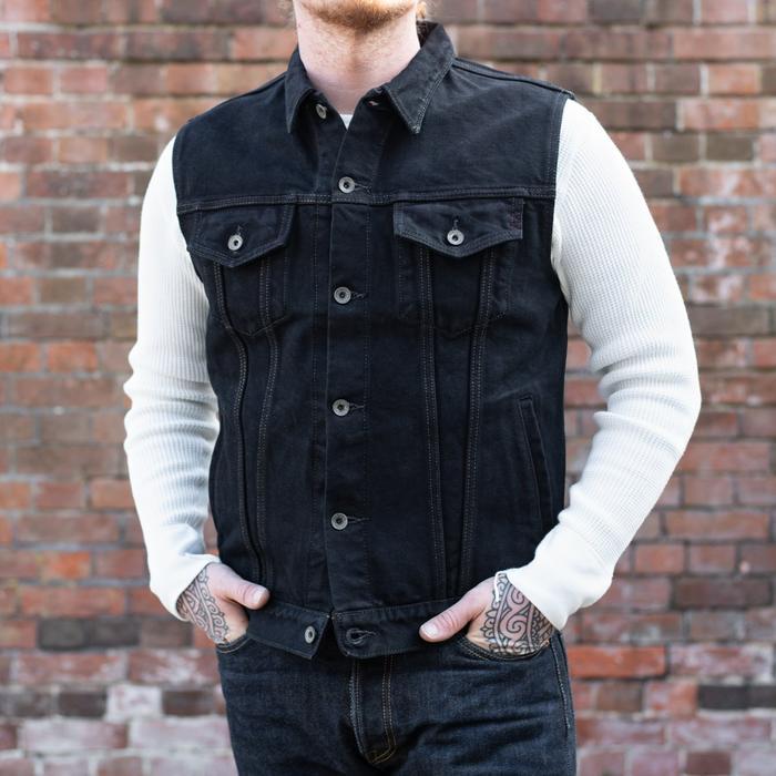 HOT SALE Iron Heart IH-526SVod 21oz Selvedge Denim Modified Type III Vest - Indigo Overdyed Black