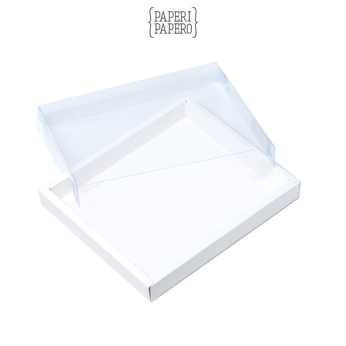 Thebest- Box Putih Tutup Mika Transparan (22 x 18 x 3 cm) - Hampers Cookies