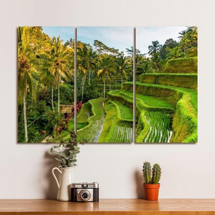 Dekorasi Pemandangan Sawah Poster Kayu Hiasan Dinding