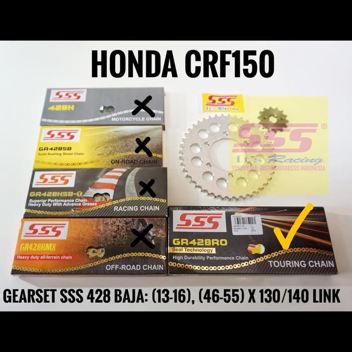 Gearset Sss 428 Crf150 428 Rantai Sss Gold Ro/Oring Girset Gir Set Gear Set