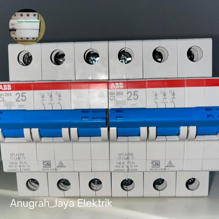 Mcb Abb 3Phase 25A Original Pln Type Sh 203 Pala Biru