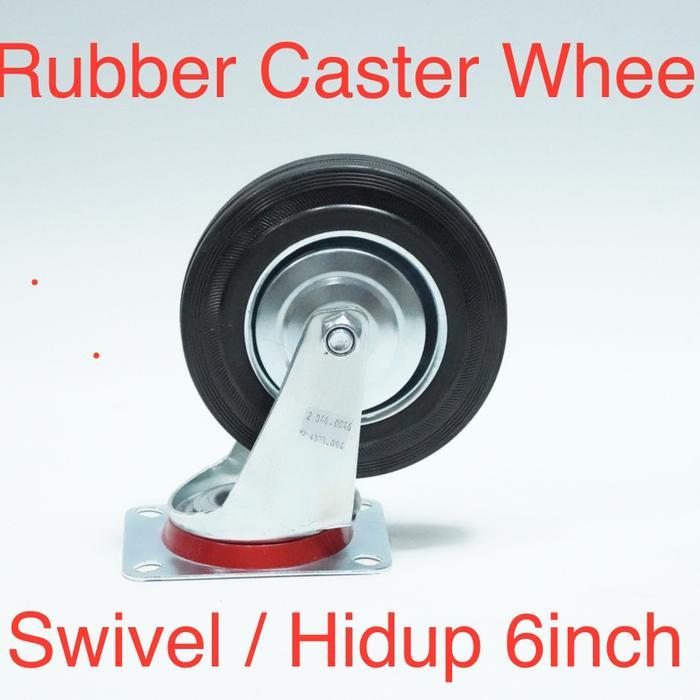 Roda Karet Rubber Caster Wheel 6 Inch Swivel Hidup Roda Kastor 6" Castor Wheel Troli Etalase Gerobak