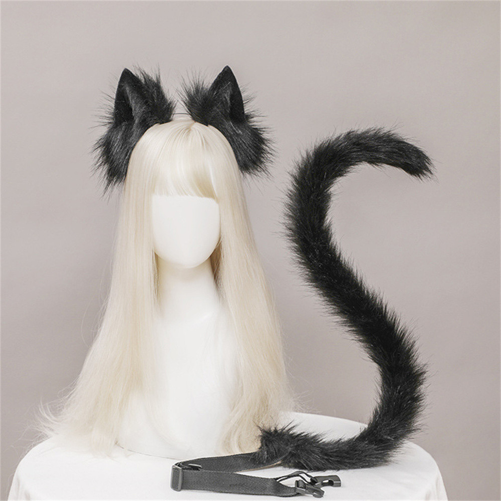 2Pcs/set Plush Cat Ears Tail Set Realistic Lolita Headband Cat Tail Cosplay Props Hand-made