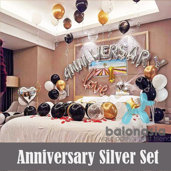 Balonasia Anniversary Silver Set Balon Gold Putih