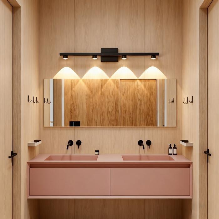 Lampu Dinding Kamar Mandi Modern 4 Lampu LED Tahan Air, Lampu Cermin Kamar Mandi Stylish Hitam Lampu