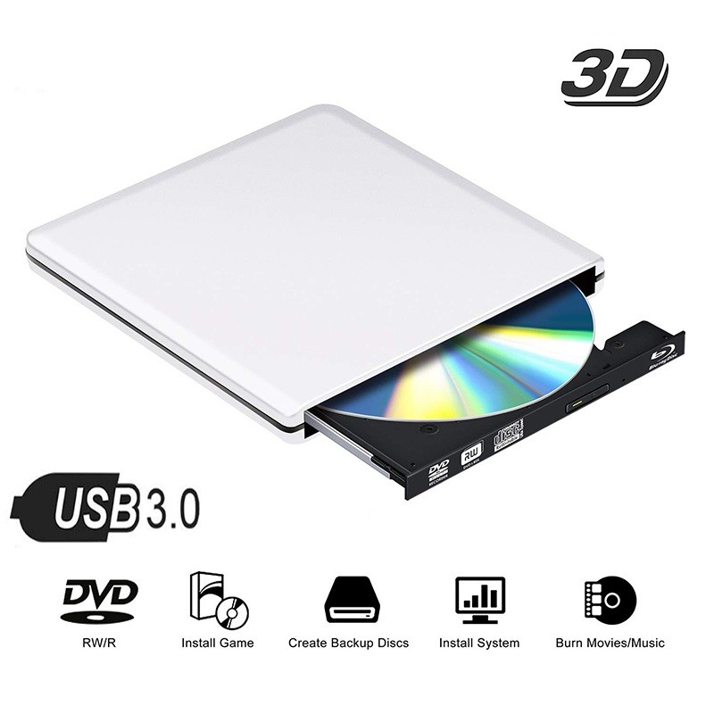 USB 3.0 4K Bluray External Optical Drive 3D Player BD-RE Burner Recorder DVD+/-RW/RAM Drives for