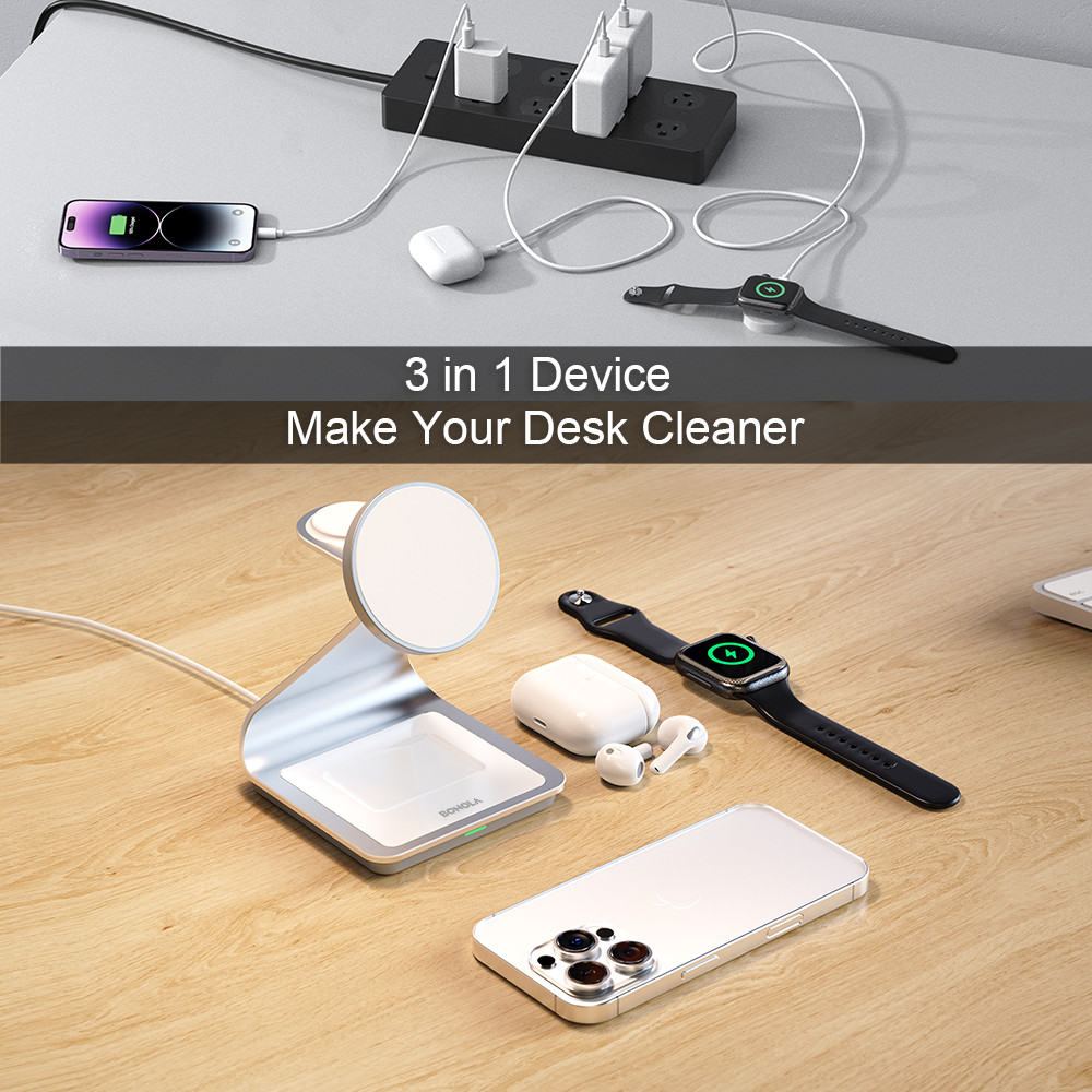 Bonola Magnetic 3 in 1 Wireless Charger for iPhone 17/16/15/13/14/12 30W Wireless Charging Station