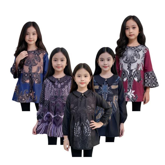Best Seller Batik Anak Blouse Batik Anak Perempuan Usia 2-15 Tahun Sd-Smp Lengan Panjang Atasan