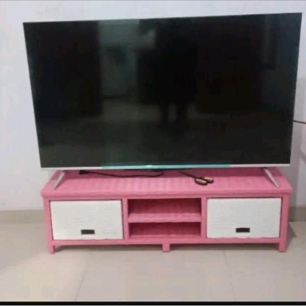 "New" Ready Stok Meja Tv Rotan Sintetis 2 Laci Dvd Lemari Plastik Rak Tv Murah