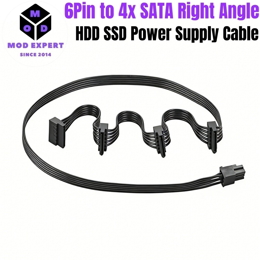 6Pin to 4x SATA Right Angled, HDD SSD SATA Power Cable for Corsair SF750, SF600, SF450 Type 4