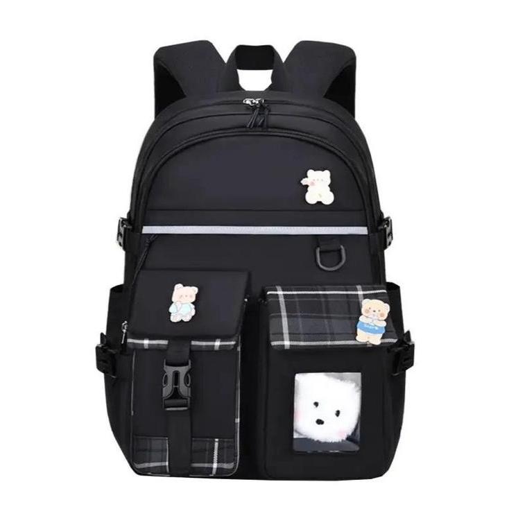 Sedia Tas sekolah SMP ala korea kotak kotak Tas sekolah anak perempuan kapasitas besar Fashion