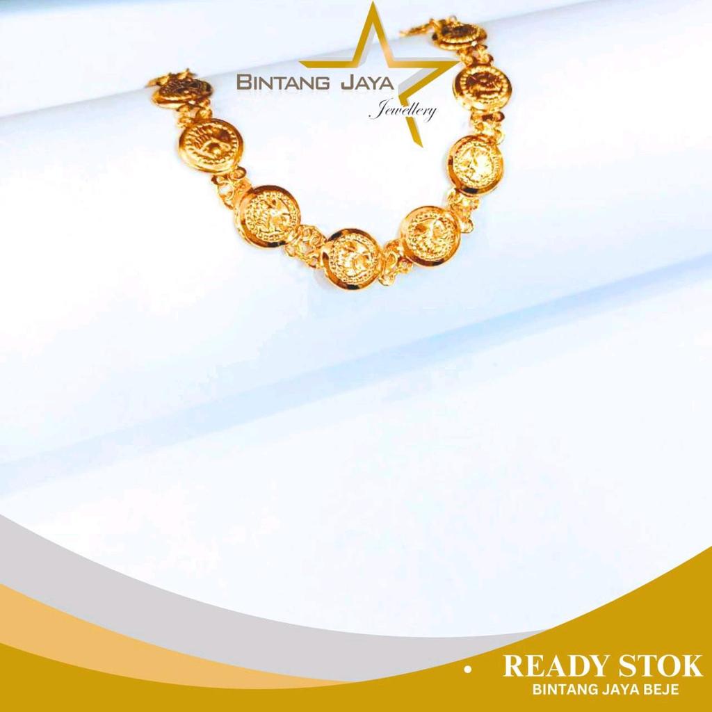 Gelang Emas - Rantai Koin - 15K - 1,79gr - Panjang 15.8CM - Model Koin Kait S - Ringan Tapi Tetap Be